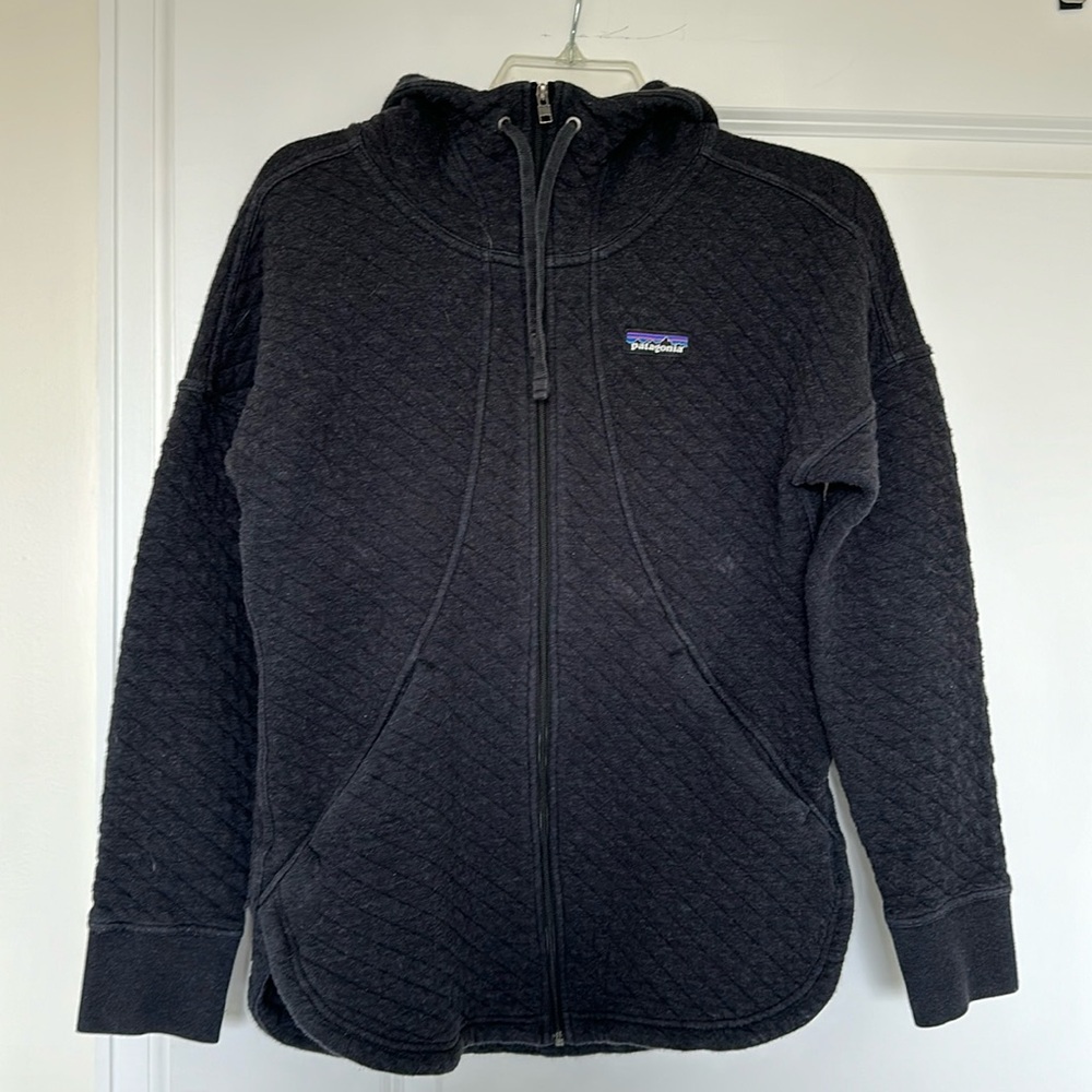Patagonia Small Black Organic Cotton Quilted Zip up Hoodie